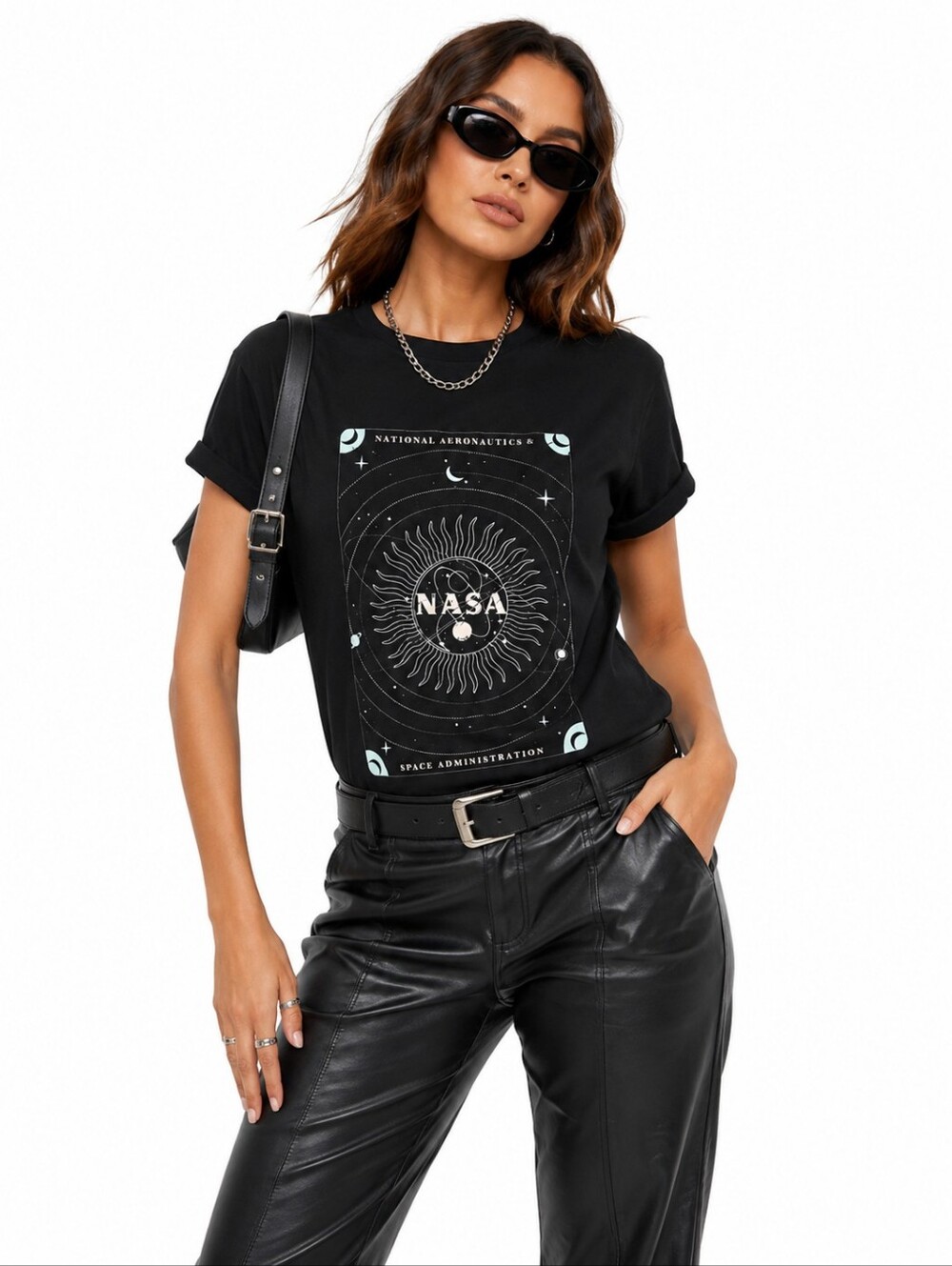 NASA Celestial Sun Moon Graphic Tee Black Space Astrology T-Shirt XL